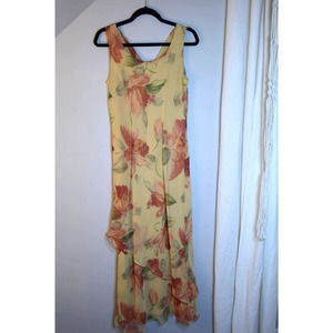 1990s vintage Virgo floral yellow dress size 8